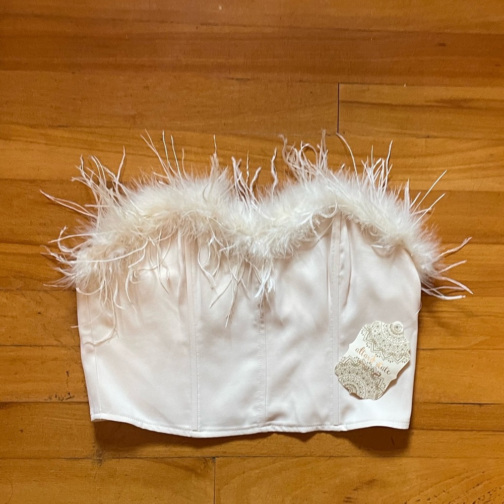 Ivory Feather Trim Corset